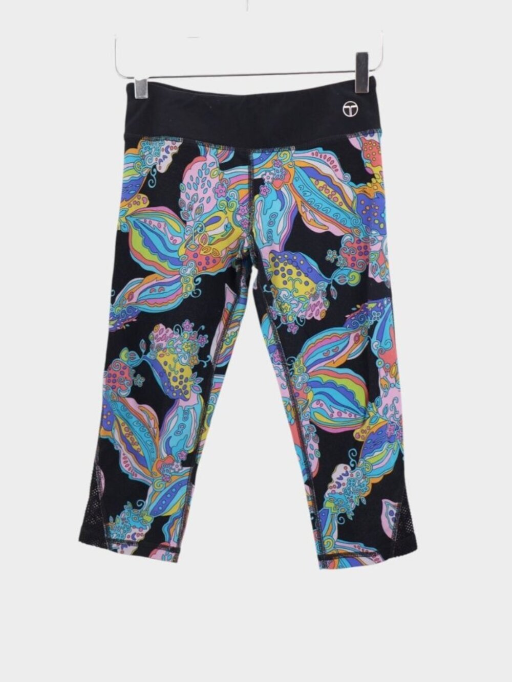 Trina Turk Recreation Black Floral Paisley Crop Leggings Capri Colorful Size XS